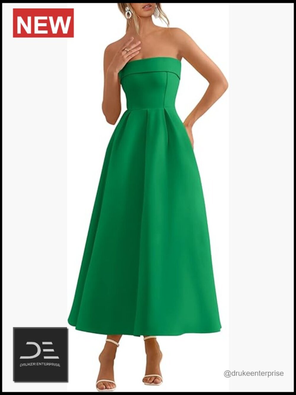 Strapless Tube Top Midi Dress Backless A-Line Wedding Guest Cocktail